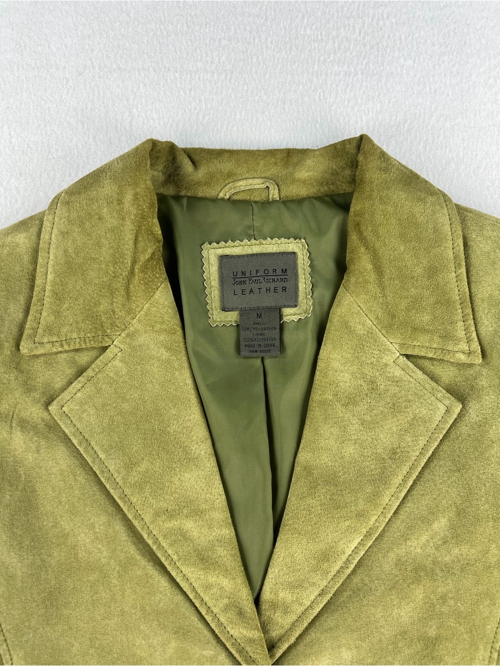 VTG Wmns 100% Genuine Leather Suede Uniform John Paul Richard Olive Jacket Sz M - Picture 3 of 9